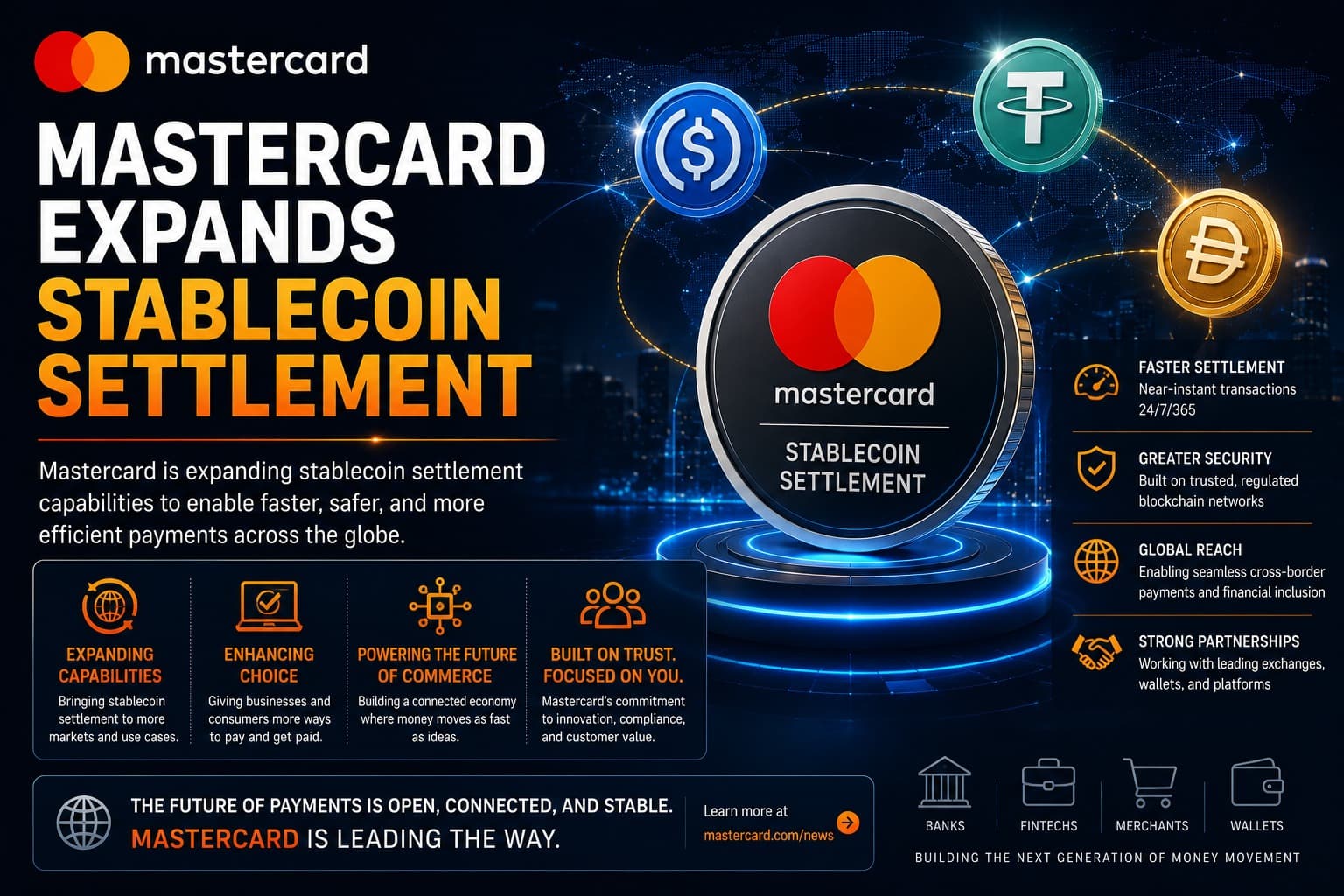 Mastercard amplía la liquidación de stablecoins.